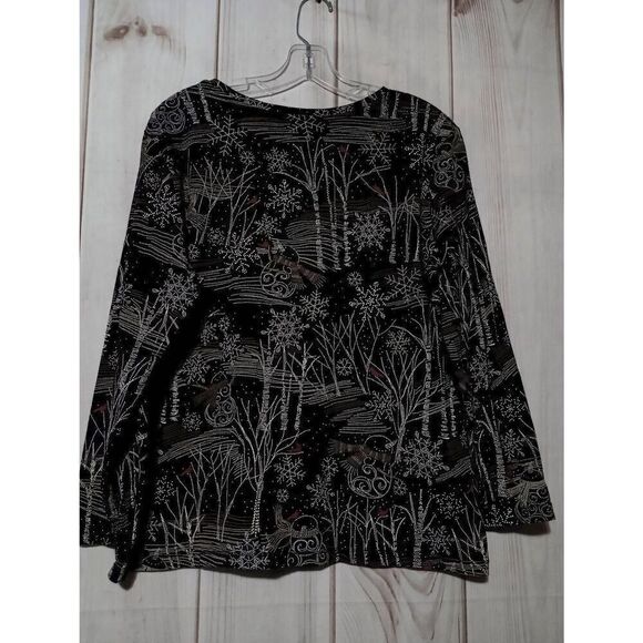 Christopher and Banks Shirt‎ Ladies Extra Large Petite Black Snowman Cardinal - Picture 2 of 8